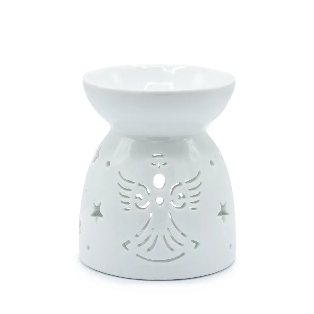 Queimador de Óleo Vela Tealight Anjo Recortado Branco