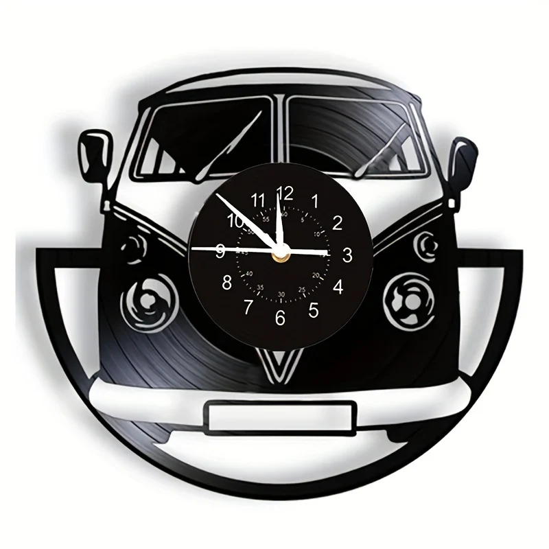 Relógio de Parede em Vinil de Autocarro Retro - Design Antigo para Decoração de Casa