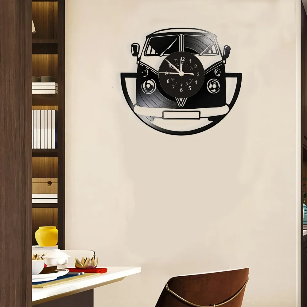 Relógio de Parede em Vinil de Autocarro Retro - Design Antigo para Decoração de Casa