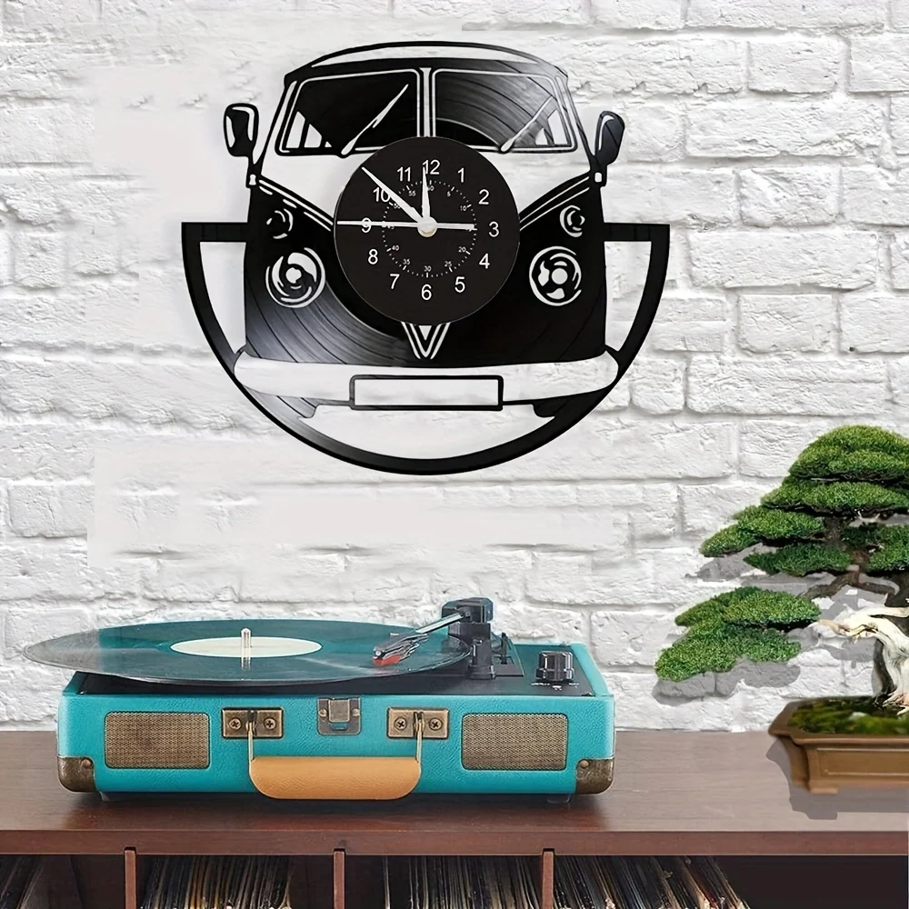 Relógio de Parede em Vinil de Autocarro Retro - Design Antigo para Decoração de Casa