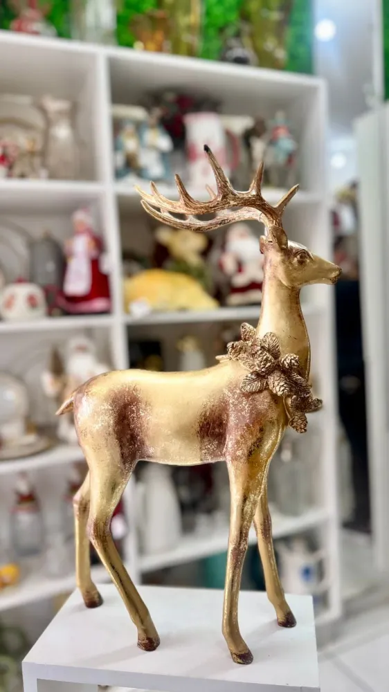RESINA NATAL RENA EM PE COR BROZE/DOURADO 50,5X32CM