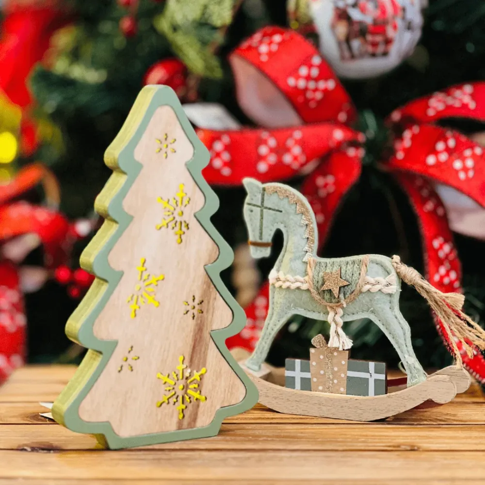 Árvore Natalina Flocos de Neve Verde Com Led 12x2x20cm