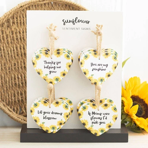 Sunflower Heart Sentiment Signs On MDF (Set 24) Something Different Wholesale