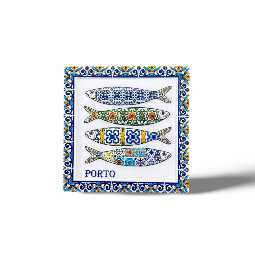 Souvenir Íman de Frigorífico do Porto com Quatro Sardinhas Coloridas
