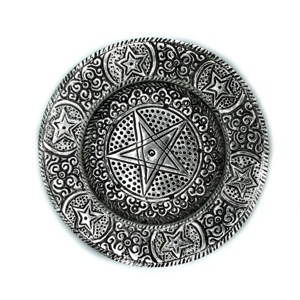 Suporte de Incenso Pentagrama Alumínio Polido 11.5cm