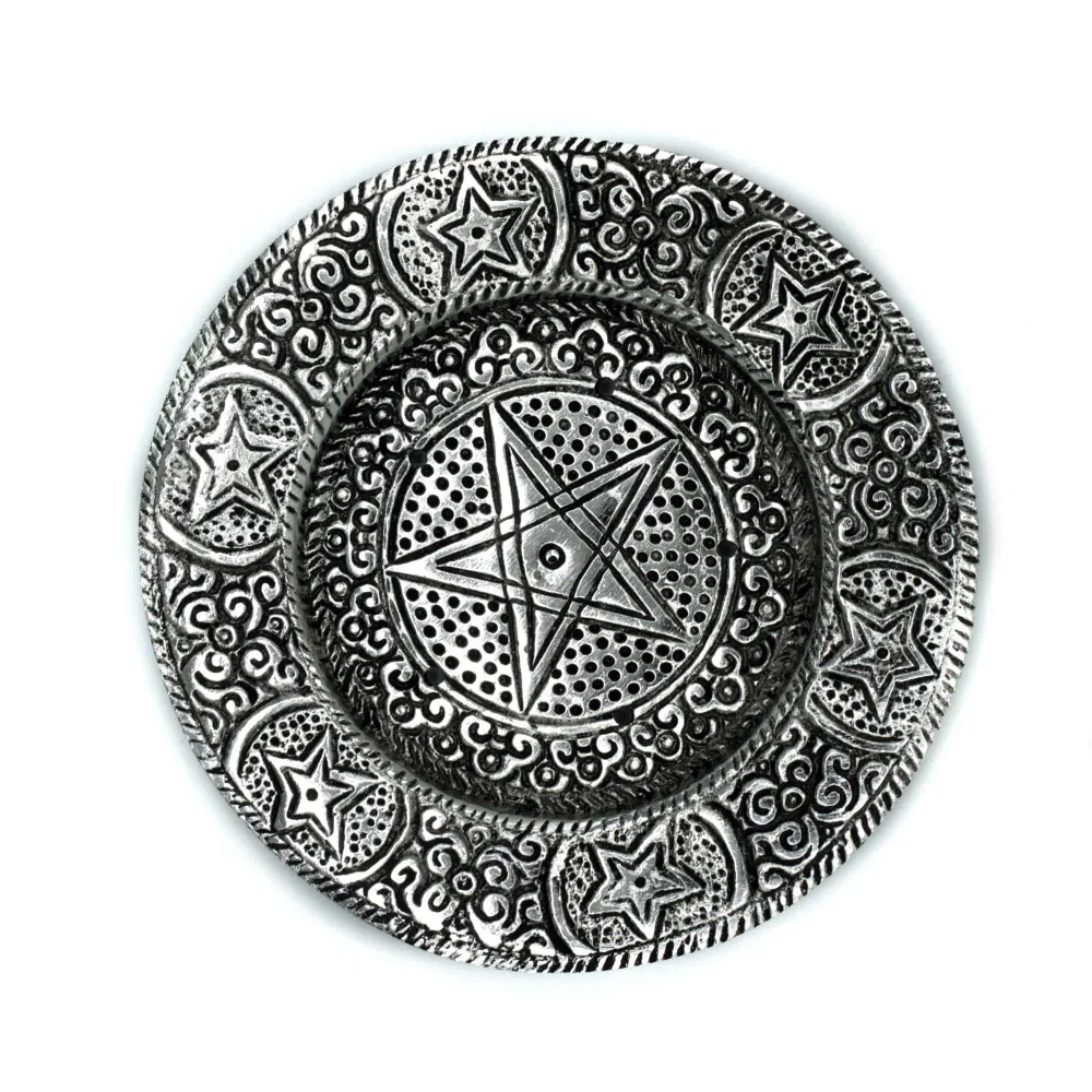 Suporte de Incenso Pentagrama Alumínio Polido 11.5cm