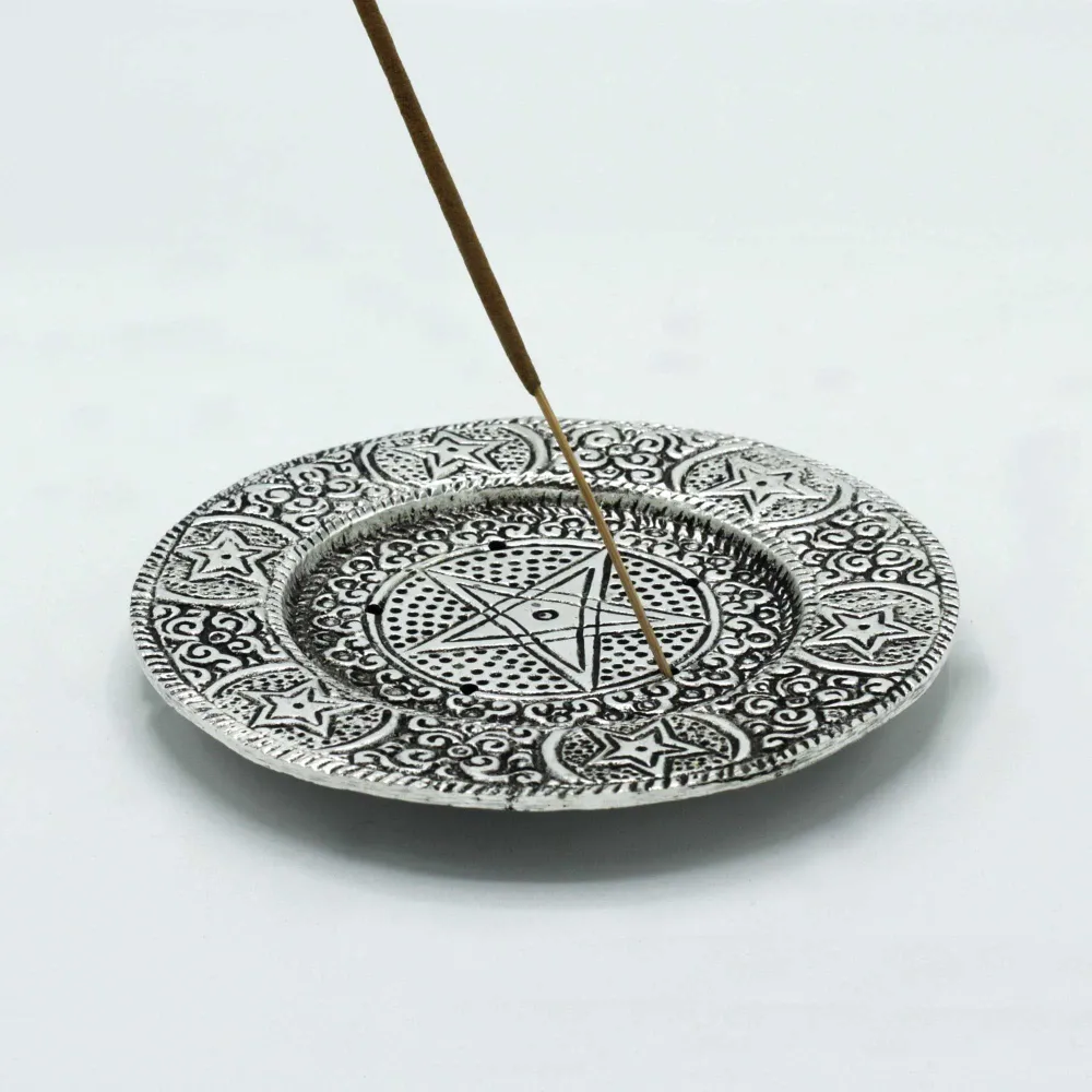 Suporte de Incenso Pentagrama Alumínio Polido 11.5cm