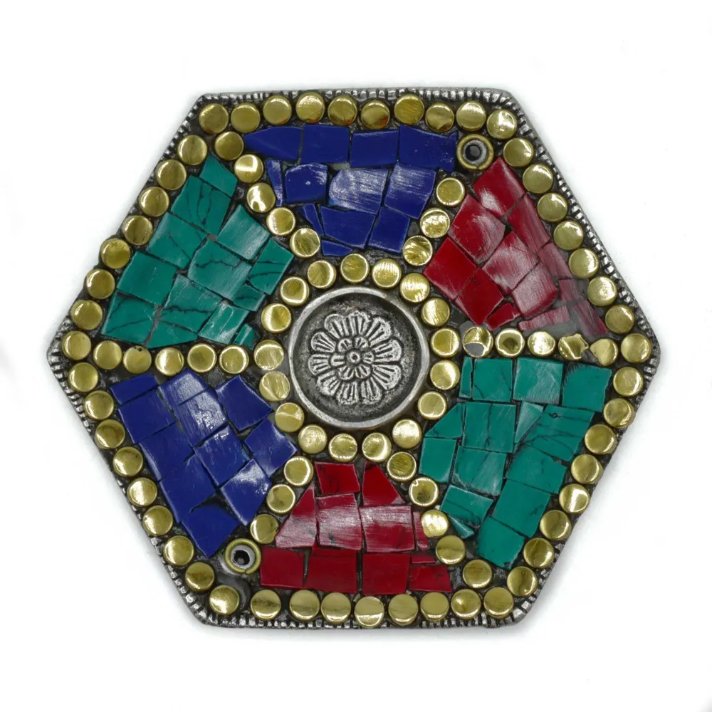 Suporte para Incenso Cone e Vareta Hexagonal Cerâmica Tibetana