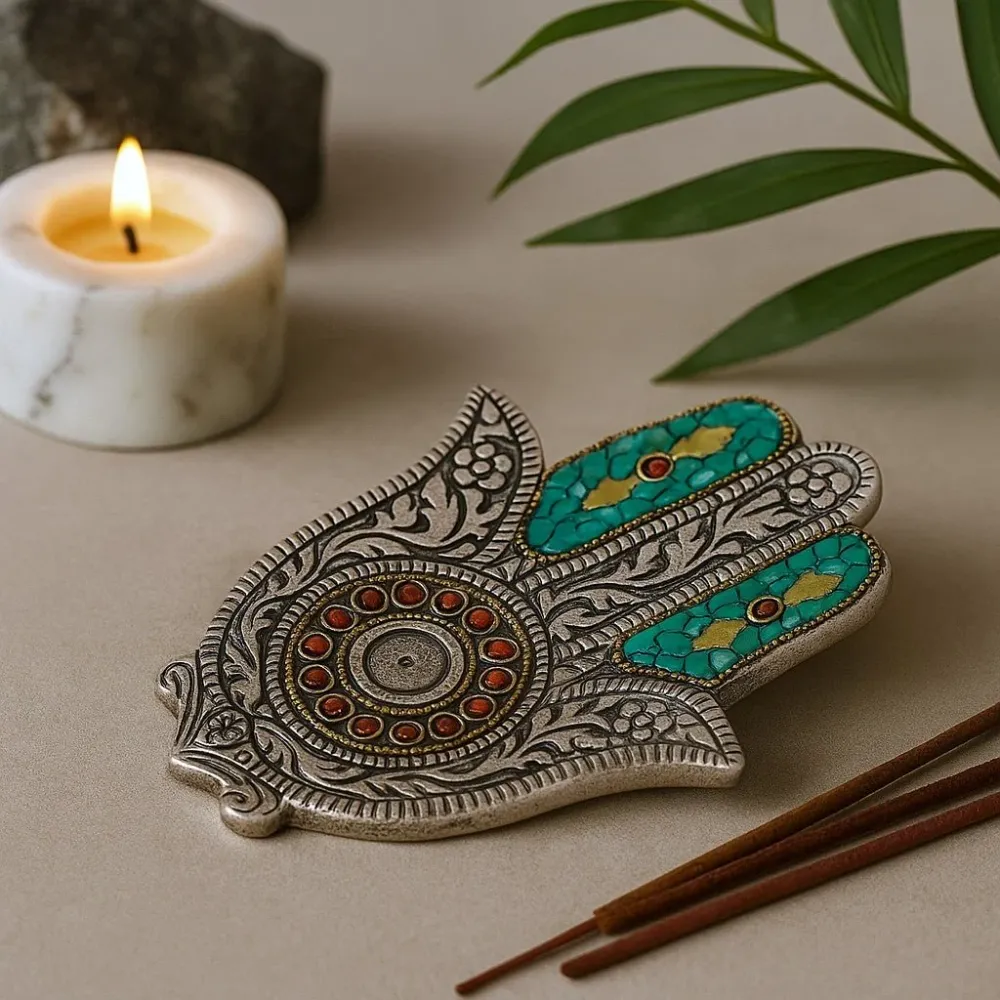 Suporte para Incenso Hamsa Verde Pequeno