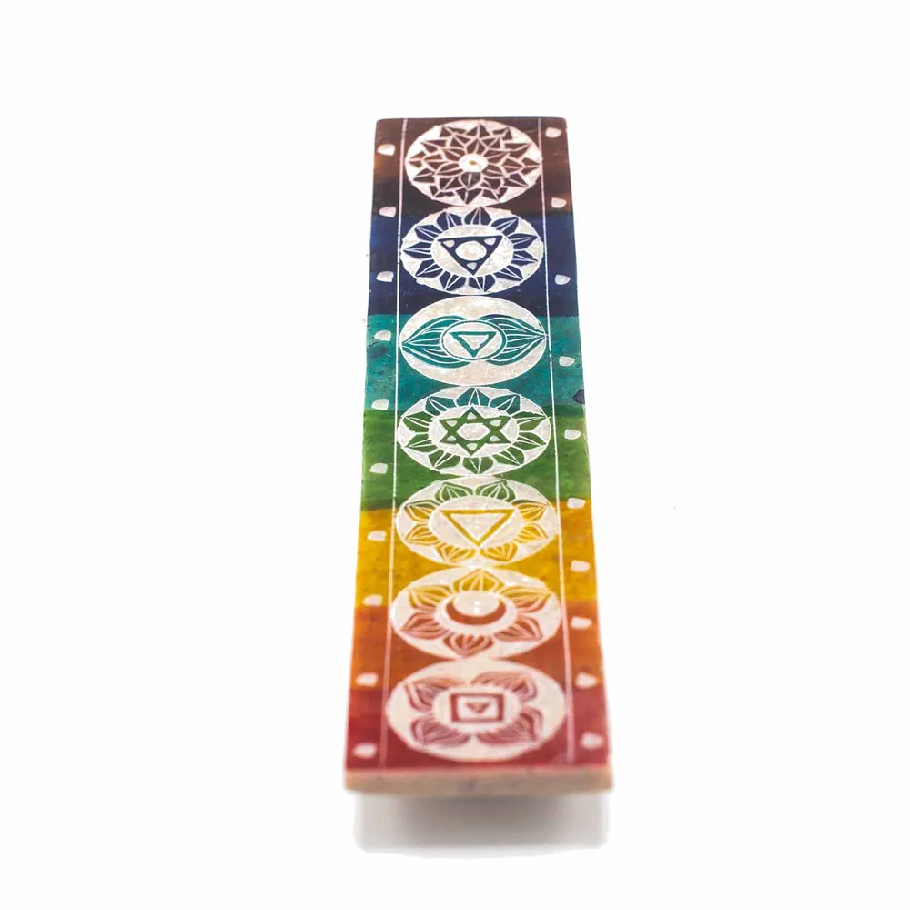 Suporte para Incenso em Pedra de Sabão Sete Chakras 26x5cm