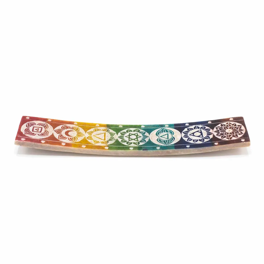 Suporte para Incenso em Pedra de Sabão Sete Chakras 26x5cm