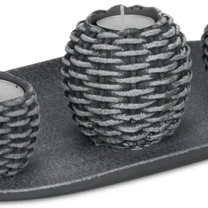 Suporte de velas decoração de casa, bandeja decorativa com 3 castiçais, para mesa de sala de estar, velas de chá, cinzento...
