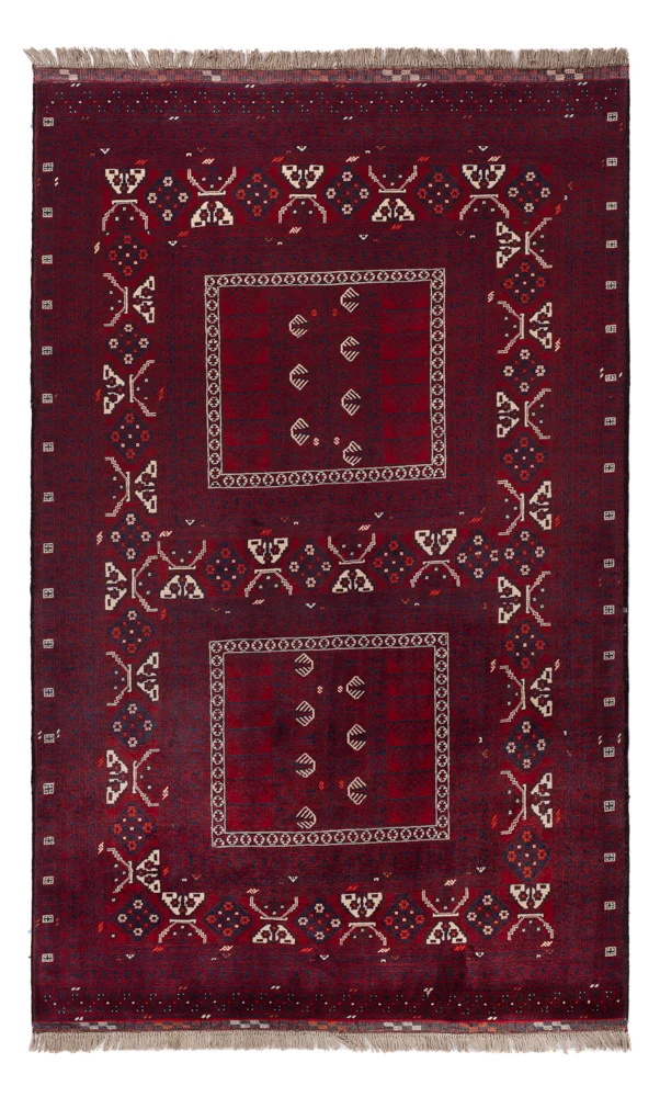 Tapete afegão - 246 x 151 cm - vermelho escuro
