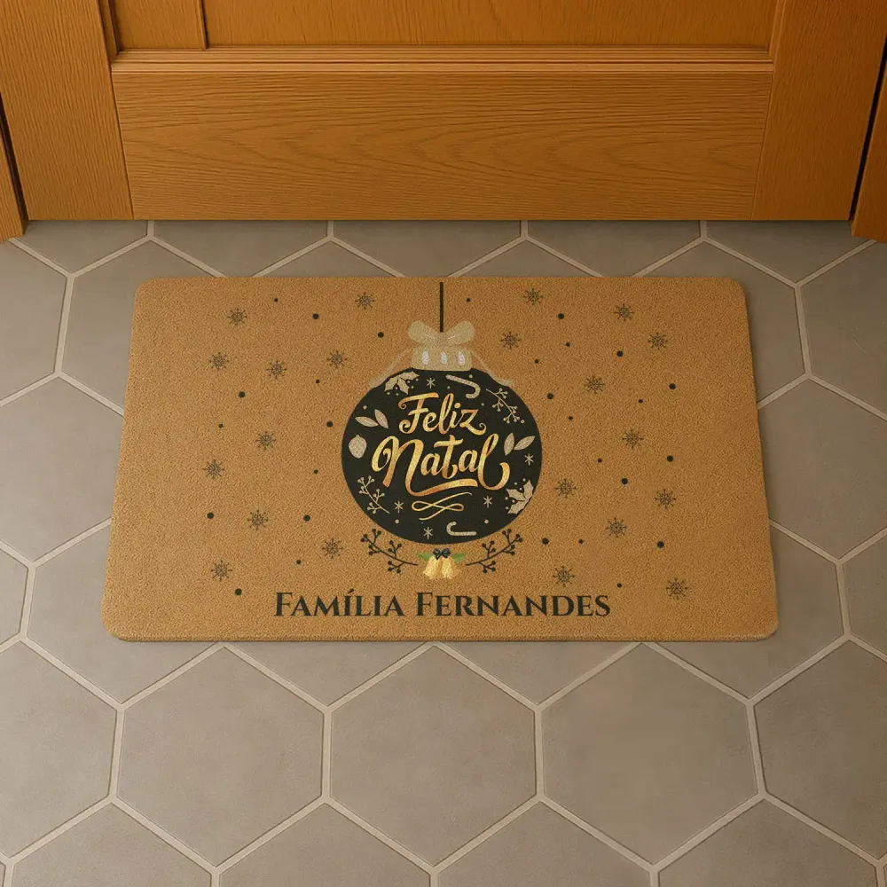 Tapete de entrada "Feliz Natal Dourado"