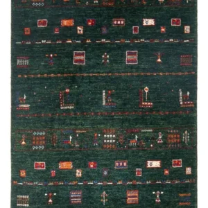 Tapete Gabbeh - Loribaft Persa - 136 x 85 cm - verde escuro