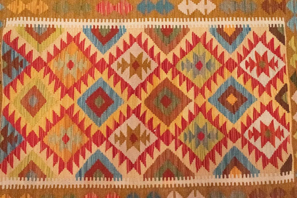 Tapete Kelim - Oriental - 147 x 105 cm - laranja