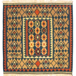 Tapete Kelim - Oriental praç - 100 x 98 cm - azul escuro
