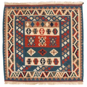 Tapete Kelim - Oriental praç - 102 x 100 cm - azul