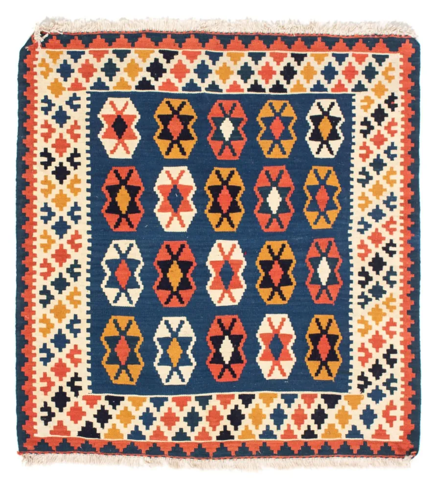 Tapete Kelim - Oriental praç - 103 x 100 cm - azul escuro