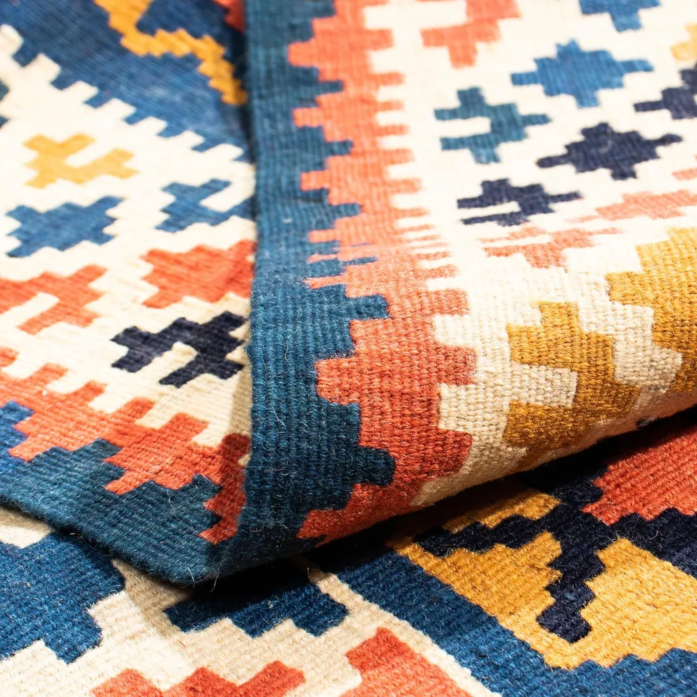 Tapete Kelim - Oriental praç - 103 x 100 cm - azul escuro