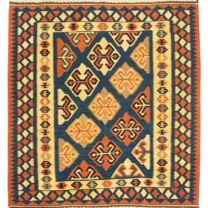 Tapete Kelim - Oriental praç - 104 x 100 cm - azul escuro