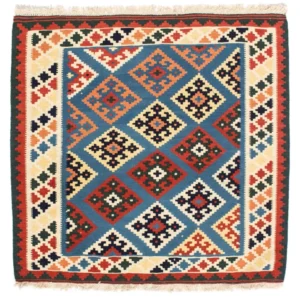Tapete Kelim - Oriental praç - 104 x 100 cm - azul escuro
