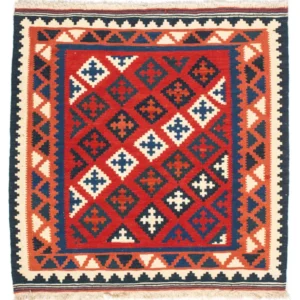 Tapete Kelim - Oriental praç - 104 x 102 cm - vermelho escuro