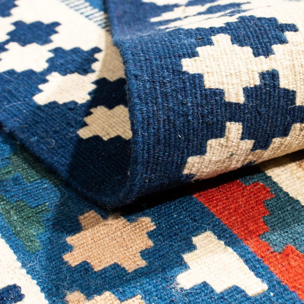 Tapete Kelim - Oriental praç - 104 x 103 cm - azul