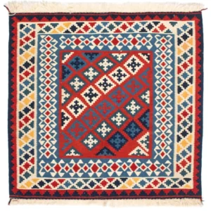 Tapete Kelim - Oriental praç - 105 x 103 cm - vermelho