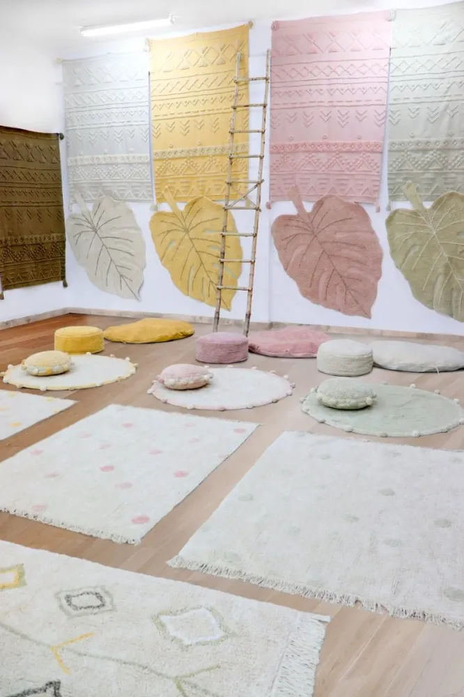 Tapete Lavável Hippy Bolinhas Natural - Mel 120 X 160 Cm