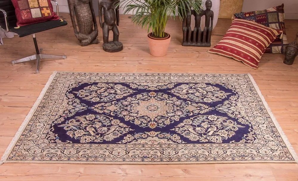Tapete Persa - Nain - Royal - 204 x 130 cm - azul escuro