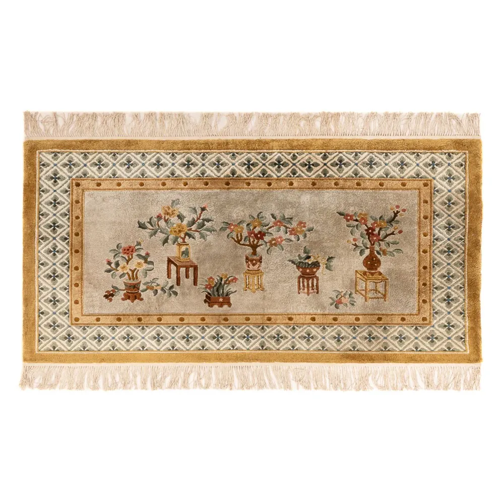 Tapete de seda - China Seda - 154 x 93 cm - bege escuro