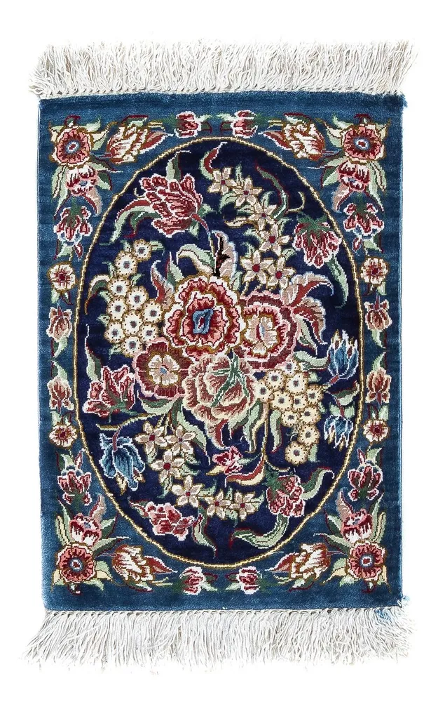 Tapete de seda - Ghom Silk - Premium - 40 x 28 cm - azul escuro