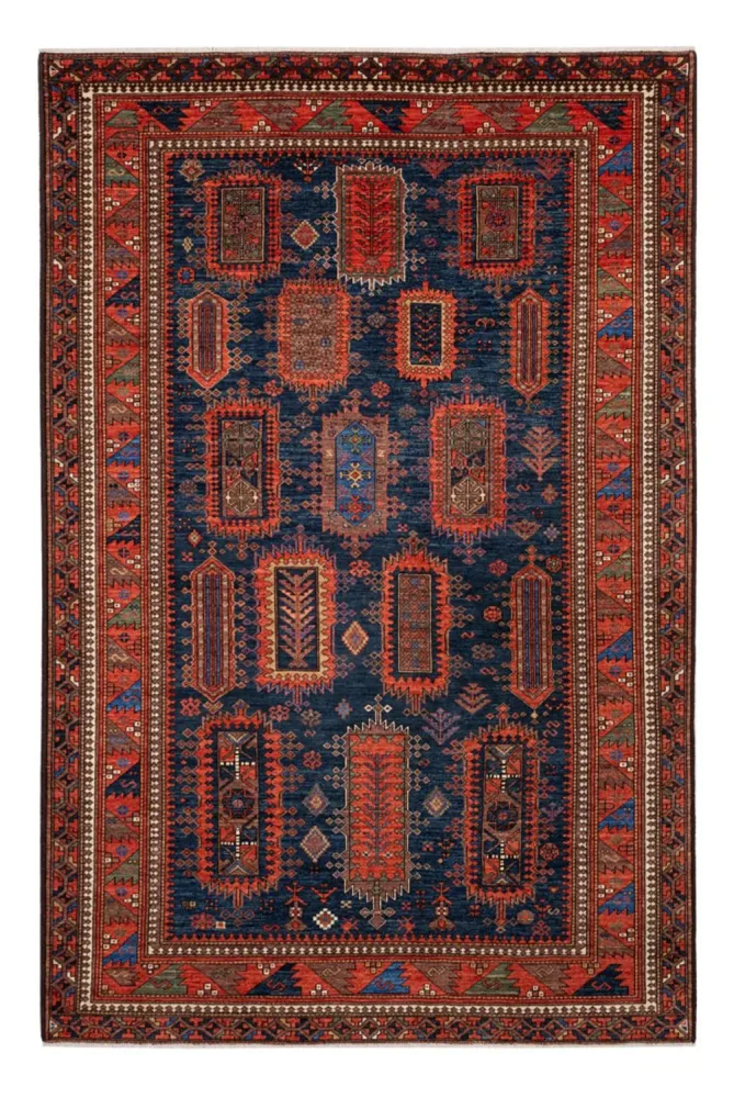 Tapete Ziegler - Kazak - 283 x 184 cm - azul escuro
