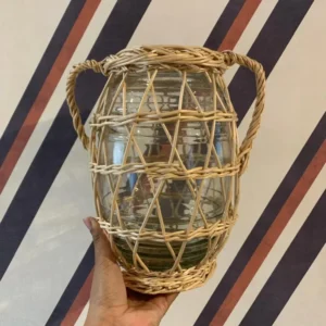 Vaso Anfora Vidro e Rattan G