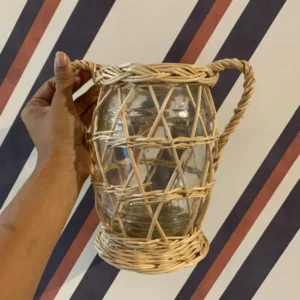 Vaso Anfora Vidro e Rattan M
