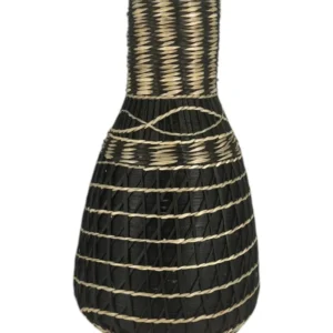 Vaso De Bambu Trançado Preto e Natural