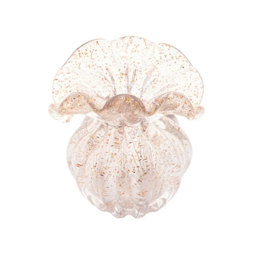 Vaso Murano Trouxinha de Vidro Italy Dourado 11,5cm