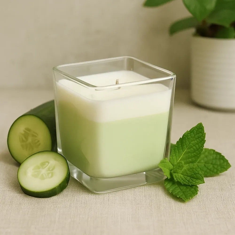 Vela de Cera de Soja Etiqueta Branca, Pepino e Menta