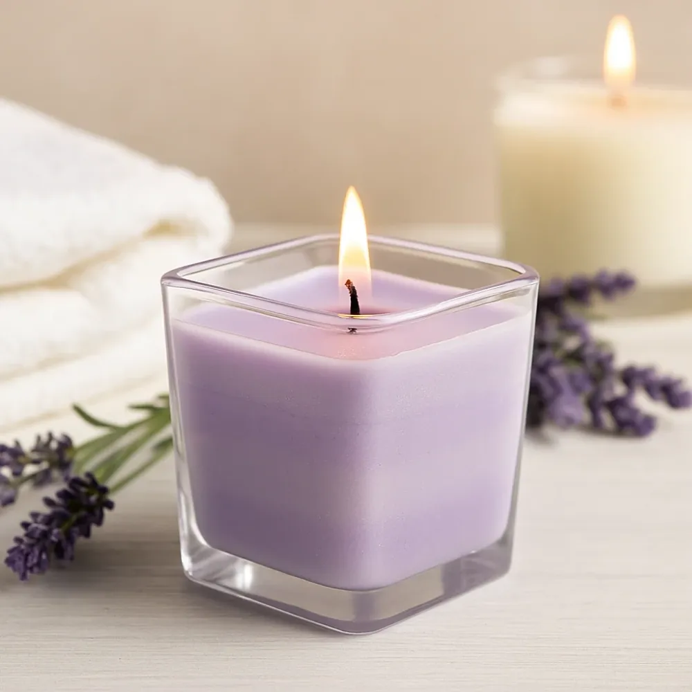 Vela em Frasco de Cera de Soja Lavanda Manjericão Etiqueta Branca