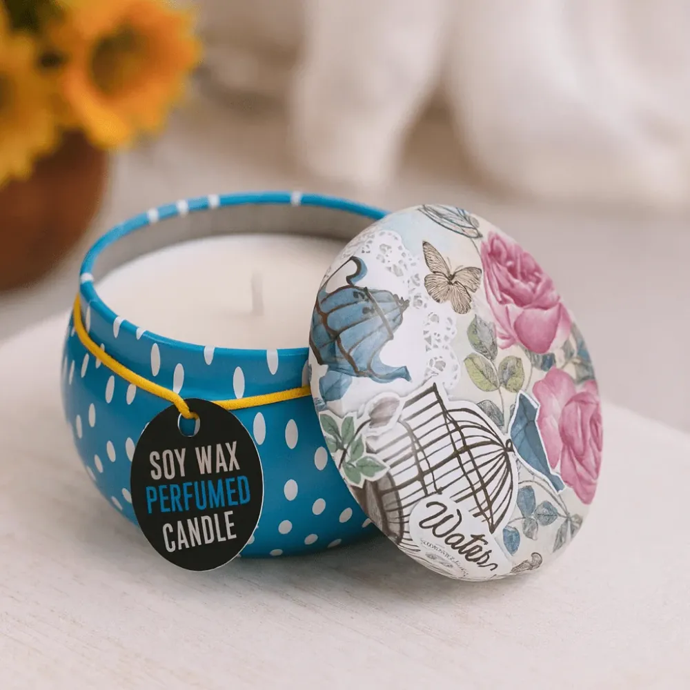 Vela em Lata Perfumada de Peónia, Cera de Soja