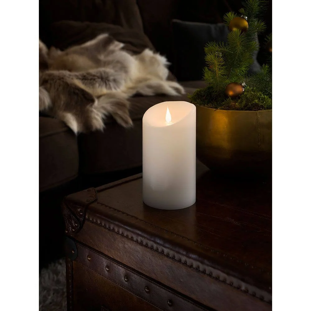 Vela LED de cera verdadeira branca com chama 3D temporizador de 18 cm branco quente pilhas