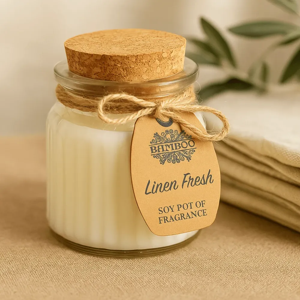 Velas em Frasco de Soja Perfumadas Linho Fresco Pack de 2