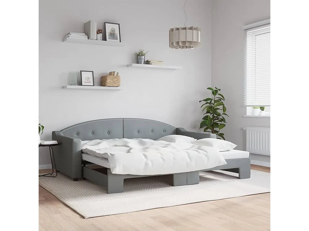 Coleção Infantil Sofá-cama com gavetão 90x200 cm tecido cinzento-claro