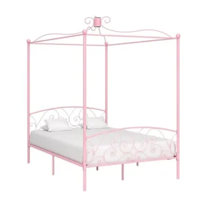 Estrutura de cama com dossel 120x200 cm metálico cor-de-rosa