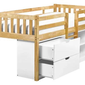 Wooden Kids Mid Sleeper Bed Storage EU Single Size Light Wood SUSVILLE