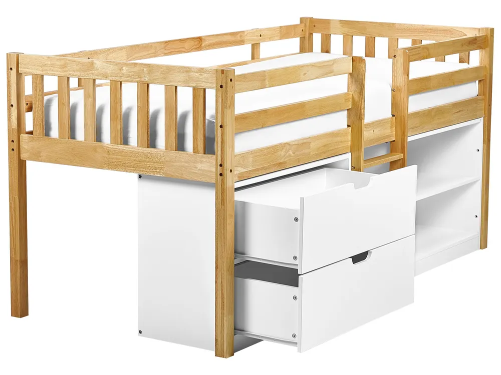 Wooden Kids Mid Sleeper Bed Storage EU Single Size Light Wood SUSVILLE