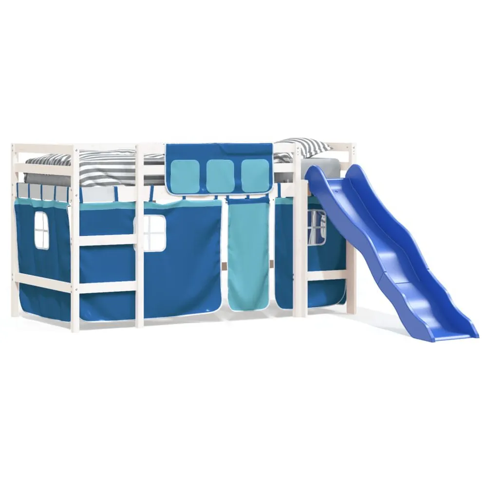 Algodão Egípcio 100% Cama alta para crianç com cortinas 90x190 cm pinho maciço azul