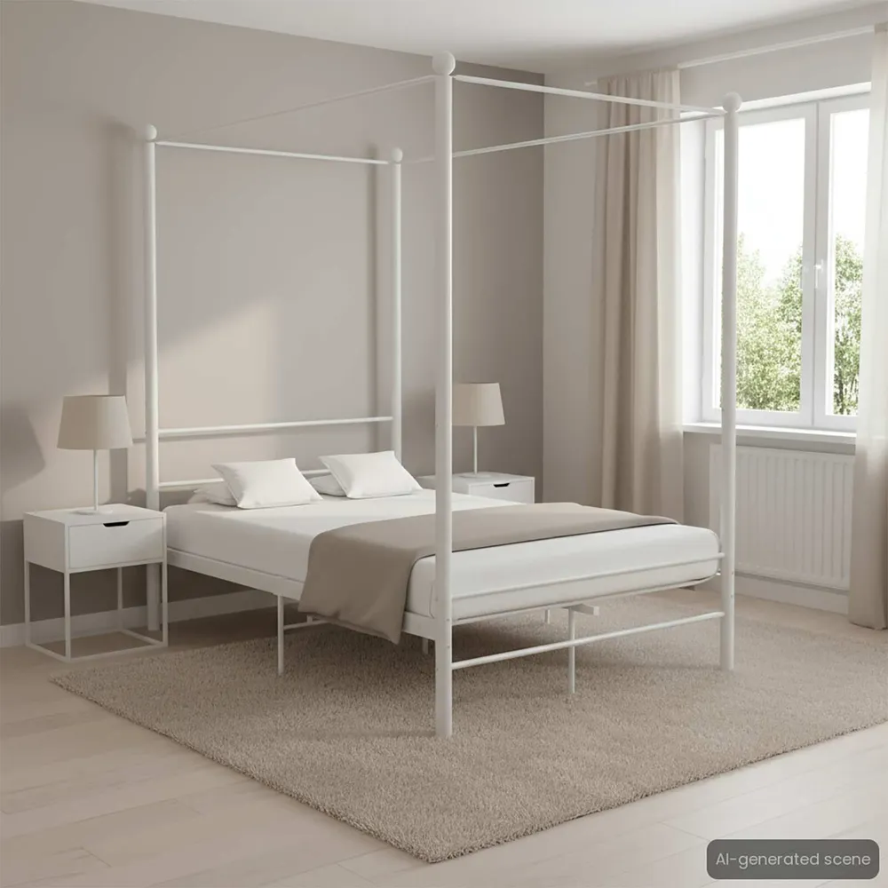 Algodão Egípcio 100% Estrutura de cama com dossel 120x200 cm metálico branco