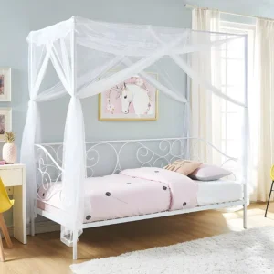 Almofada de Corpo Cama de dossel 90x200 cm branco estilo romântico com sommier - VIVIAN